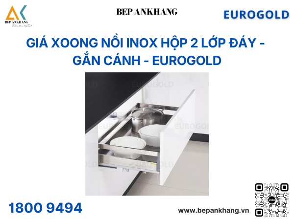 Giá xoong nồi inox hộp 2 lớp đáy, gắn cánh EU130750 (EUB7575) – Eurogold